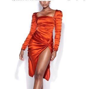 Miss Circle New York Domenica Rouched Long Sleeve Satin Glam Event Dress Size S
